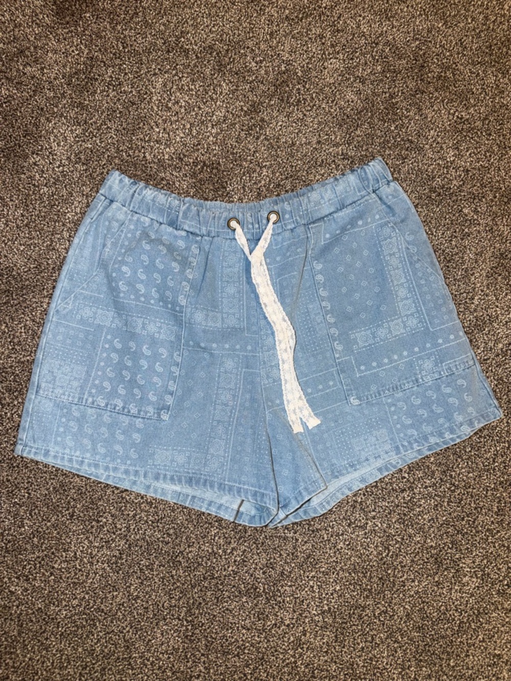 NWT Western Light Blue Bandana Print Lace Drawstring Women’s Shorts